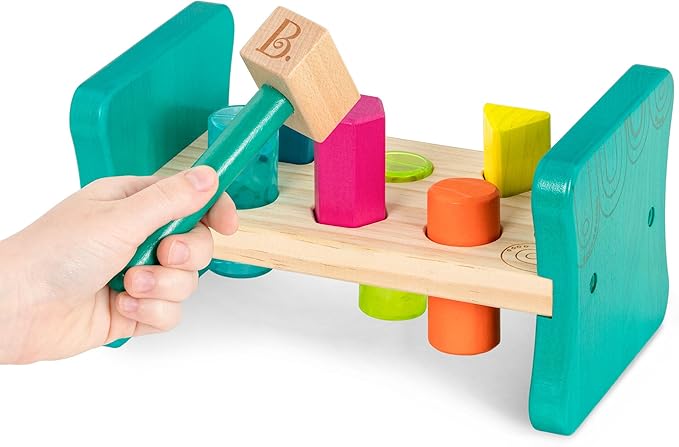 B. toys – Wooden Shape Sorter – Pounding Bench for Shape Sorting – 6 Pegs & Toy Hammer – Classic Toys for Toddlers, Kids – 2+ Years – Colorful Pound & Play
