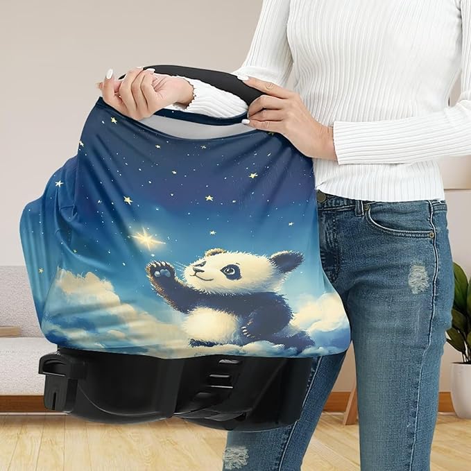 Binienty Galaxy Panda Baby Car Seat Covers,Multiuse Nursing Cover and Stroller Cover for Sun,Stretchy Soft Car Seat Canopy Carrier Cover,Newborn Essentials, Nursing Top