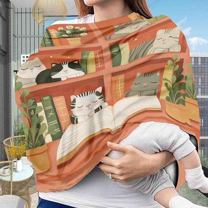Forchrinse Cute Cat Books Print Baby Car Seat Canopy for Boys Girls-Soft Nursing Breastfeeding Cover Multi-use Stroller Cover Washable