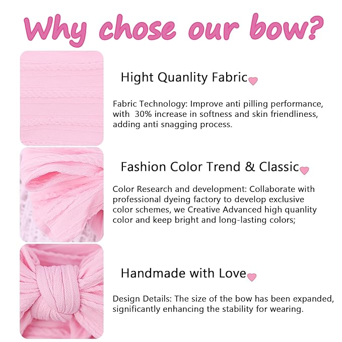 LemonSpace Handmade Baby Girls Headbands Soft Stretchy Nylon Hair Bands Hair Accessories with Bows for Newborn Baby Girls Infant Toddlers Kids
