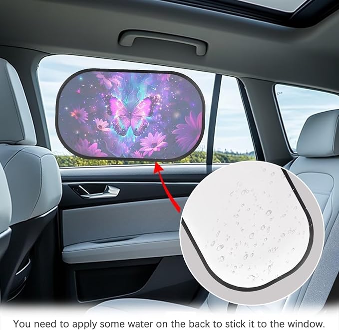 Bulopur Purple Butterfly 2 Pack Car Window Shades for Side Window UV Protection Breathable Sun Protection and Sun Shade Blocker Car Shades Back Windows Baby Cute Design