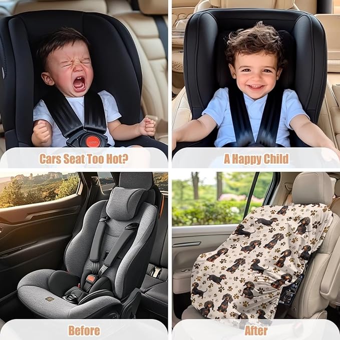 Baby Car Seat Cover, Dog Print Car Seat Sun Shade Cover Sun Protection to Keep The Car Seat Cool, Easy to Clean and Install