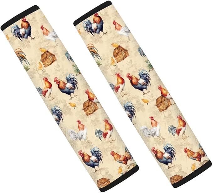 AFPANQZ Auto Seat Belt Covers Funny Rooster Print 2 Pack Safety Seatbelt Pad Cushion Kit Universa Backpack Shoulder Straps Pads Comfortable Seatbelt Cushion