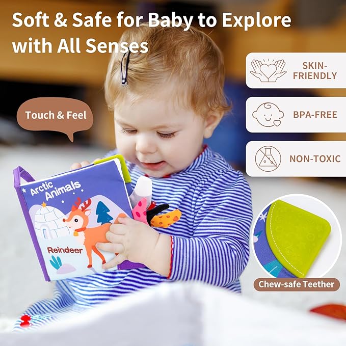 Love&Mini Baby Cloth Book Toys - Arctic Whale Sensory Touch & Feel Crinkle Books for Babies 6+ Months, Early Development Interactive Stroller Soft Toys, Easter Shower Gifts for Boys & Girls