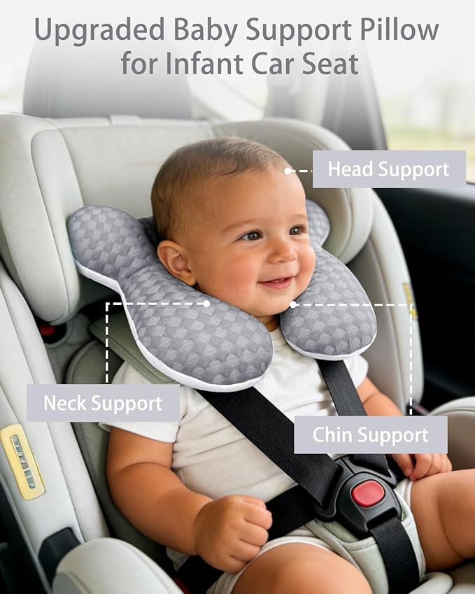 KAKIBLIN Baby Travel Pillow, Baby Neck Pillow for Car Seat, U-Shaped Head and Neck Support for Stroller Pushchair, Soft Cooling Breathable Infant Head Pillow for Newborn Toddler