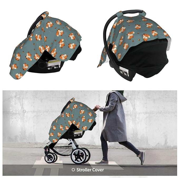 Kiuloam Cute Fox Pine Cone Baby Car Seat Canopy, Nursing Cover for Mom Breastfeeding Scarf, Infant Car Seat Cover/Multiuse Baby Stroller Covers for Babies Boys Girls