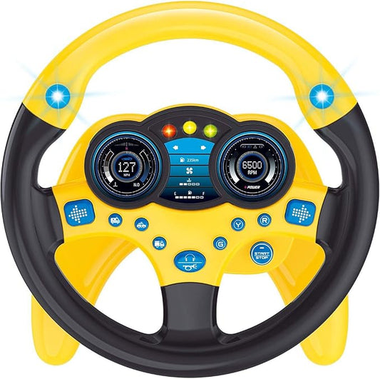 Simulated Driving Controller Portable Simulated Steering Wheel Copilot Toy Children's Small Steering Toy Gift Funny Interactive Driving Wheel with Music. (Yellow)