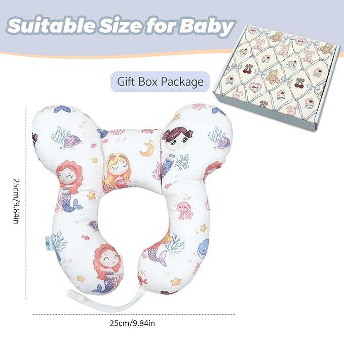Baby Neck Pillow, U-Shape Pillow for Car Seat and Stroller Use, Soft Lightweight Pillow for Babies and Toddlers (Mermaid)