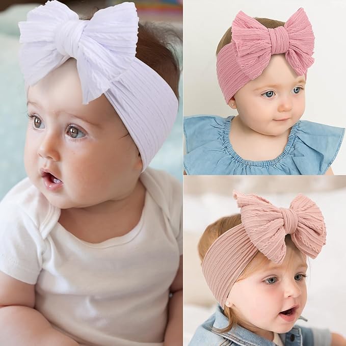 DRESHOW BQUBO Handmade Baby Headbands Soft & Stretchy Hair Bands with Bows Nylon Bows Hairbands for Girls Newborn Infant Toddlers Hair Accessories 5 Pack