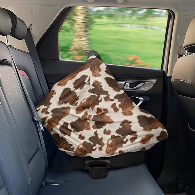 Wanyint Fashion Cow Print Infant Car Seat Cover Stretchy Nursing Scarf Car Seat Canopy Shopping Cart High Chair Cover Protect Babies Breastfeeding Mothers