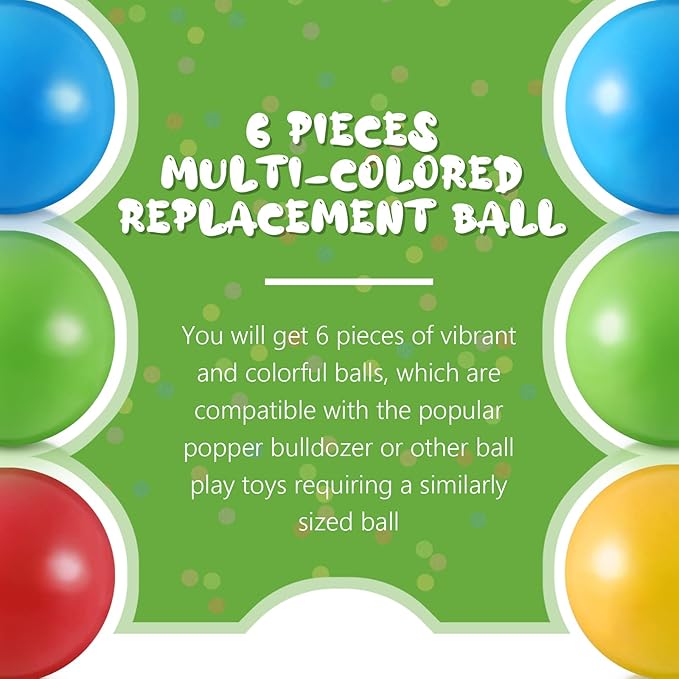 Civaner 6 Pieces Multi Colored Plastic Replacement Balls Small Bulldozer Popper Toy Balls 1.75 Inch Soft Crush Proof Air Filled Ocean Ball for Toddlers (Classic)