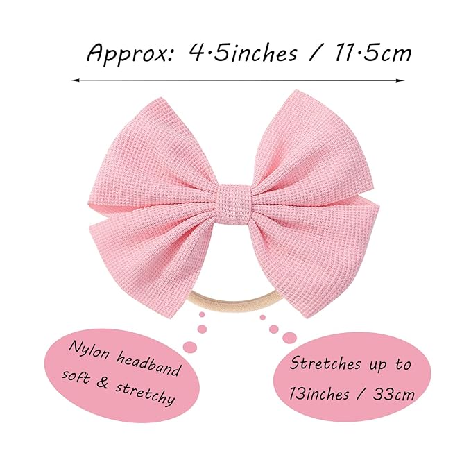 3Pcs Black Baby Girls Bows Elastic Nylon Headbands Toddler Girs Pink Hair Bows White Handmade Bows Hair Accessories Newborn Bows for InfantToddlers Kids