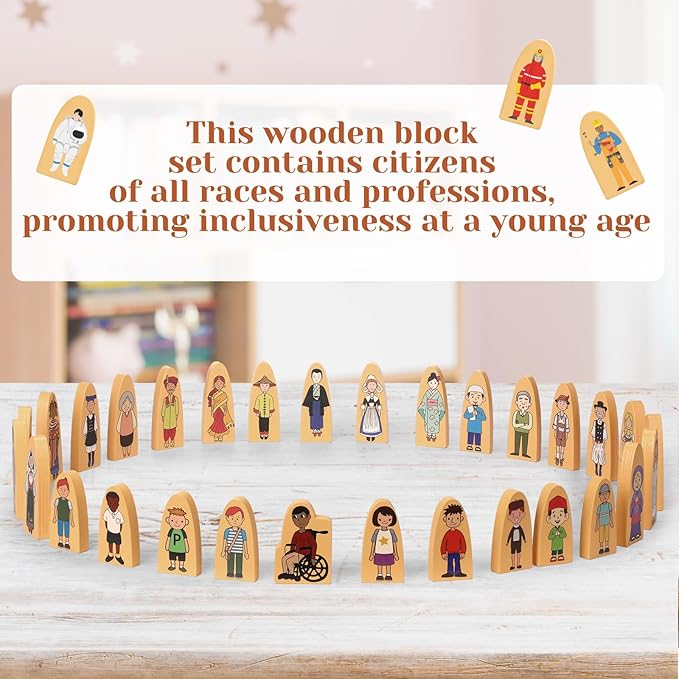 Syhood 30 Pcs Wooden Community Helpers Toys Multicultural Career Wooden People Figures Dolls Small Diversity Professionals Wood Blocks for Preschool Classroom Decorations Games Educational Supplies