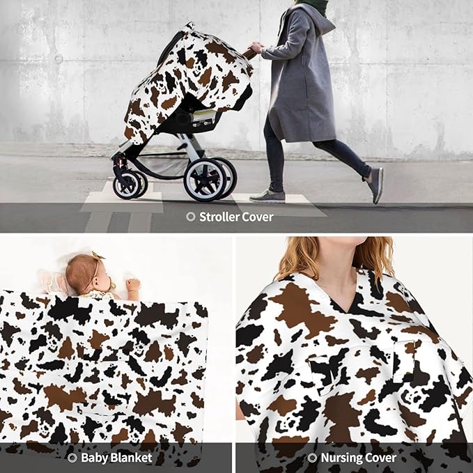 Cow Car Seat Covers for Babies Carseat Canopy Cover Nursing Cover for Boys Girls Baby