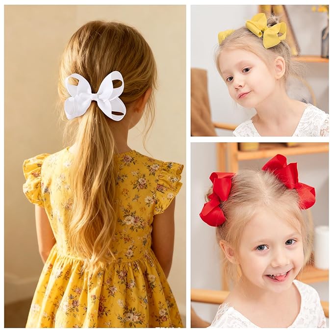 20PCS 4.5 Inch Hair Bows for Girls Grosgrain Ribbon Toddler Hair Bows Clips Alligator Hair Accessories for Baby Girls Toddlers Kids Teens (10 Colors in Pairs)