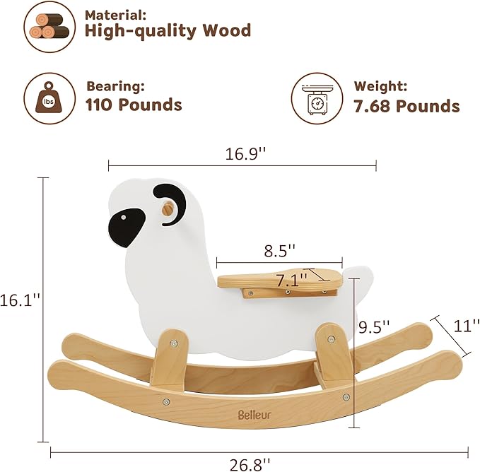 Belleur Rocking Horse for Kids 1-3 Years Old, Premium Wooden Rocking Toy for Toddlers for Indoor & Outdoor Activities, Baby Horse Riding Toy for Birthday & Visit Gifts