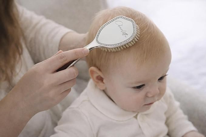 Engraved Silver-Plated Brush & Comb Set – Newborn Grooming Kit, Soft Bristle Hairbrush, Custom Baby Keepsake Gift for Baby Shower, Christening, Baptism.