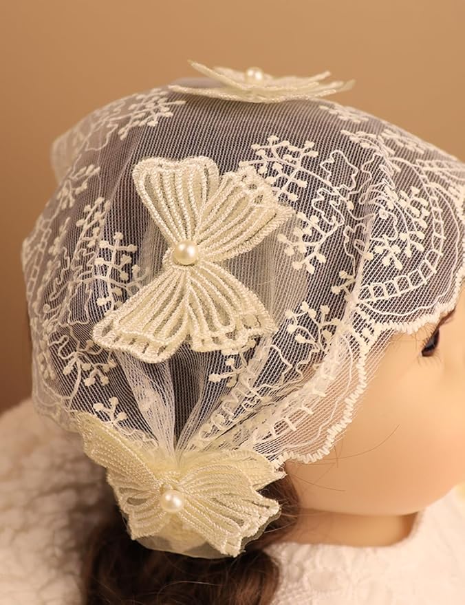Baby Girls Headband Lacy Bow Pearl Wide Hair Band Turban for Infants Newborn Toddler Floral Ivory Elastic Head Wrap Breathable Sun Bonnet Hair Accessories (Ivory B)