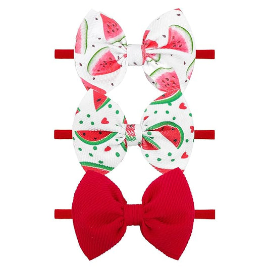 3 Pcs Baby Girl Headbands Summer Outfits 4.5’’ Fruit Hair Bows Watermelon Hair Accessories for Newborn Infant Toddler Girls Clothes