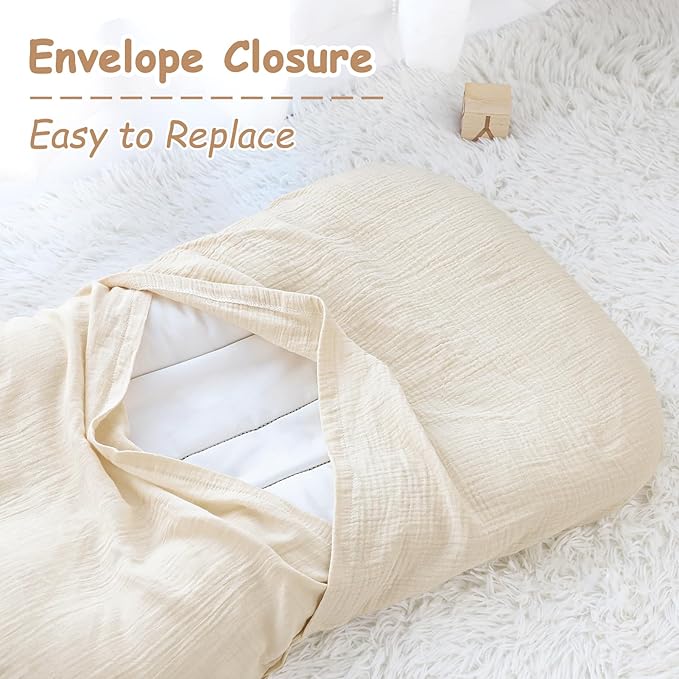 DILIMI Baby Lounger Covers, 2 Pack Muslin Newborn Lounger Cover, Soft Comfortable Removable Infant Pillow Slipcover for Girl and Boy, Beige & Brown Checkered (Lounger not Included)