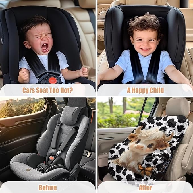 Car Seat Sun Shade Cover, Baby Car Seat Cover, Kawaii Highland Cow Car Seat Cooler, Keeps Your Toddler Baby Seat at a Cool Temperature, Baby Travel Accessories