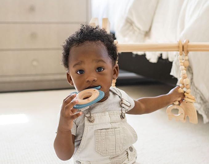 Blue Dog Baby Teething Toy for 0-12 Months | Food-Grade Silicone & Natural Beech Wood Teether | Easy-to-Hold Animal Shapes for Soothing Chewing | BPA-Free Teethers for Babies Boys & Girls