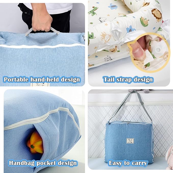 Baby Lounger for Newborn, Huggynest Portable Infant Lounger for 0-24 Months Newborn, Home Travel Dual-Purpose Baby Nest (Animal World Blue)