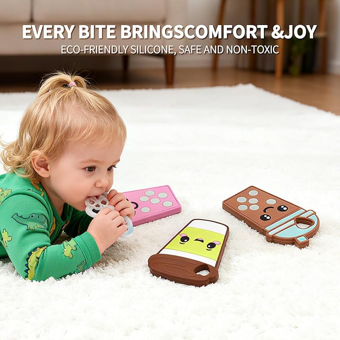 Baby Teething Toys ，Food Grade Silicone Safety Chewy Teething Toy ，Soft Silicone Chew Toys, Toddler Sensory Chewing Teether (Milk Tea)