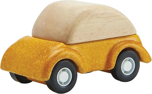 PlanToys® Yellow Car Wooden Montessori Vehicle Toy | Early Movement, Imagination and Practical Life Exploration | Eco Friendly Car for Indoor and Outdoor Play