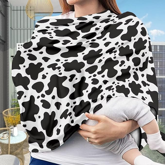 Forchrinse Cow Print Car Seat Cover for Babies Soft Breathable Breastfeeding Nursing Cover Infant Carseat Canopy Stroller Cover Easy Install