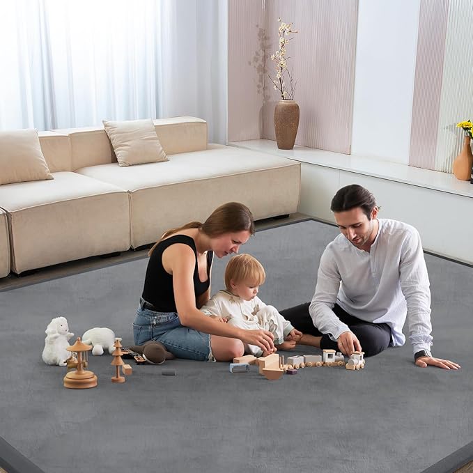 Baby Play Mat for Floor Nursery Rug Muscle Mat Area Rug Playroom Rug 59"x79" Playpen Mat Memory Foam 1.3" Thick Crawling Mat for Babies,Toddlers, Infants, Kids,Grey