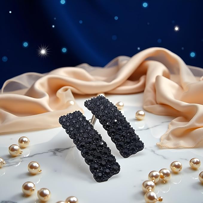 2Pcs Black Rhinestones Snap Hair Clips for Women Girls Rectangular Hairpins Korean Barrettes Hair Accessories, Clips and Barrettes, Baby Girls' Hair Clips