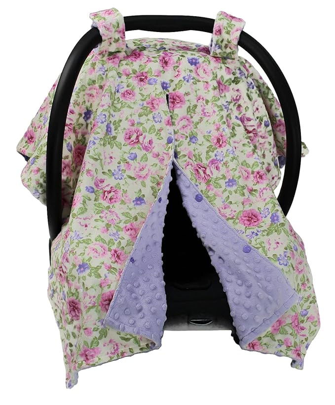 Dear Baby Gear Floral Baby Car Seat Canopy with Snap Button Opening - Newborn & Toddler Carseat Cover - Nursing Covers - Infant Chair Essentials (Lavender Pink Floral & Dot, 40" x 30")