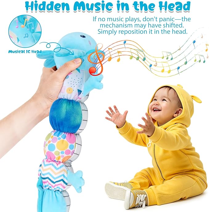 Baby Toys 6-12 Months, Musical Caterpillar Tummy Time Toys with Crinkle, Rattle, Squeaker & Teether, Kawaii Sensory Toys for Babies 0 1 2 3 4 5 6+ Months, Crinkle Toys Newborn Baby Gift
