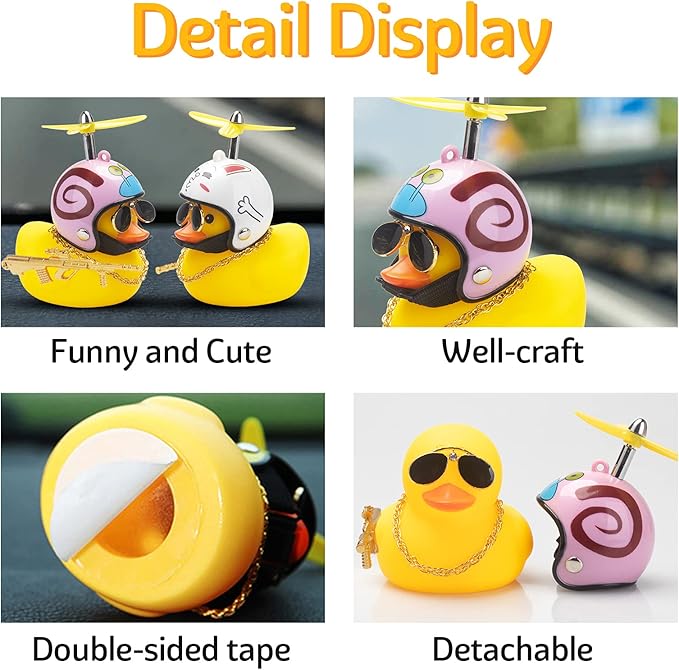 wonuu Rubber Duck Car Ornaments Cool Yellow Duck Car Dashboard Decorations Squeaky Glasses Duck with Propeller Helmet for Car ccessories Dashboard (Snail-Yellow G)