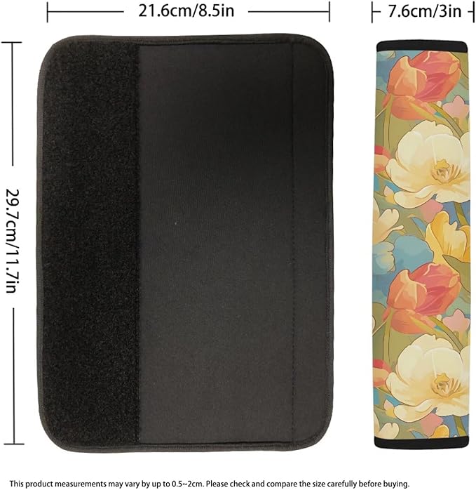 Watercolor Flower Pattern Set of 2 Pcs Car Seat Belt Pads Colorful Floral Painting Auto Seat Belt Cover Protects Shoulder Car, Truck, SUV, Backpack Strap Shoulder Pad