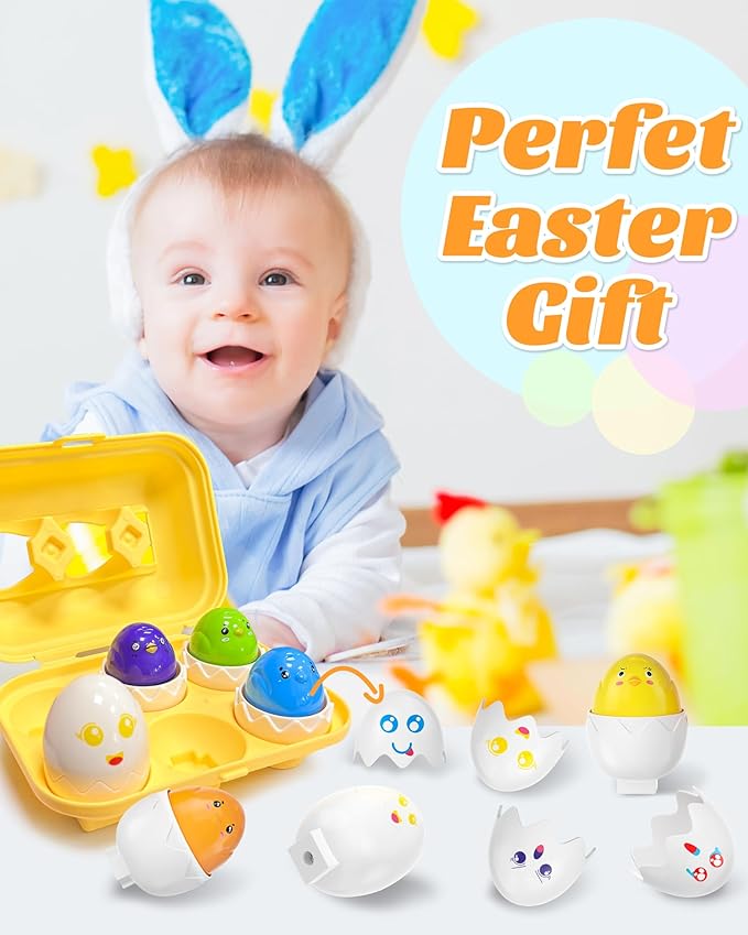 Easter Egg for Toddlers 1-3, Toddler Easter Basket Stuffers, Montessori Toys for 1 2 3 Year Old Boys Girls, Matching Sensory Eggs Fillers Toys, Easter Birthday Gifts for 1 2 3 Year Old Girl Boy