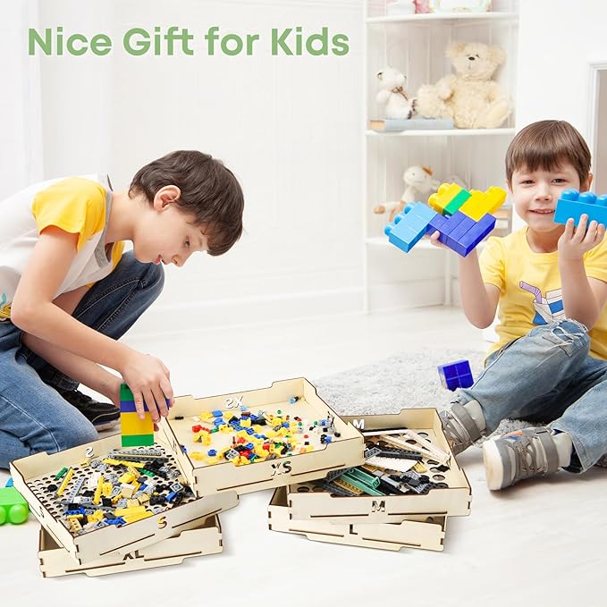 Toy Block Sorter Sifter, 5 Different Size Toy Block Sorting Boxes, Wooden Storage Box for Building Blocks, Birthday Gift Boys Girls and Adults