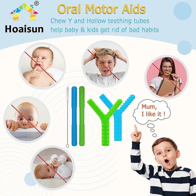 Sensory Chew Toys for Autistic Children 4 Pack, Silicone Teething Straws Toys for Autism, ADHD, SPD, Biting or Special Needs, Sensory Toys for Toddlers 1-3 Oral Motor Tools Relief Stress, Anxiety