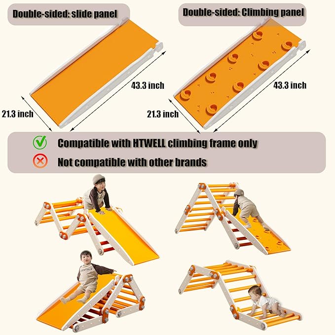 Slide Compatible Toddler Climbing Toys,Kids Pikler Triangle Set,Multifunction Foldable Indoor Kids Gym(Orange)