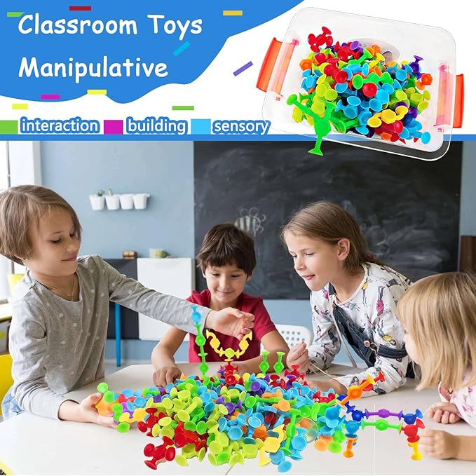 165Pcs Genius Suckers Suction Cup Toys, Bath Sensory Toys for Kids, Colorful Building Toys Party Favor Gift for 3 4 5 6 Year Old Boy Girl Toddler Travel Fidget Window Toy with Storage Organizer