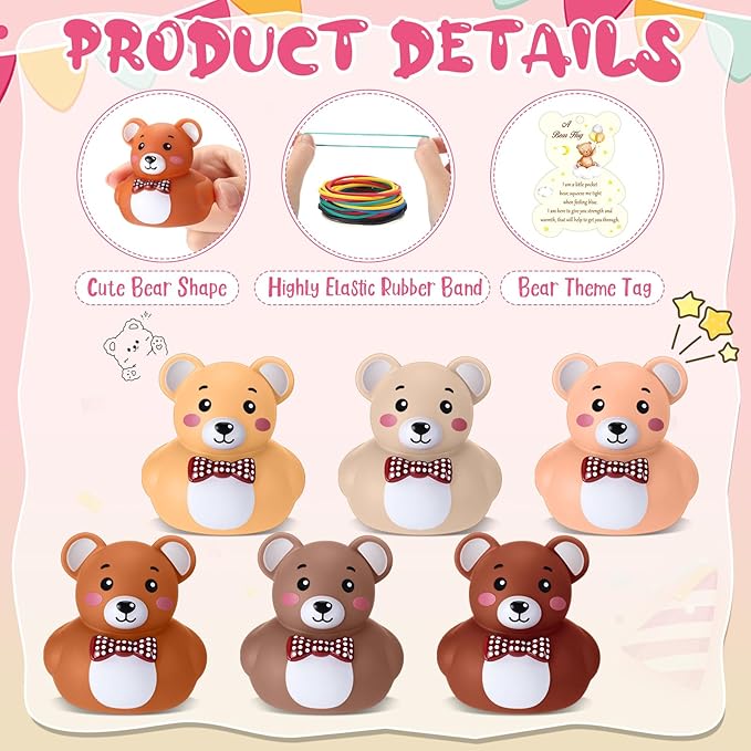 HyDren 144 Pcs Rubber Bear Party Favors Includes Squeak Floating Bath Toys Bulk Cards with Elastic Bands Small Rubber Ducks(Duck Shape)