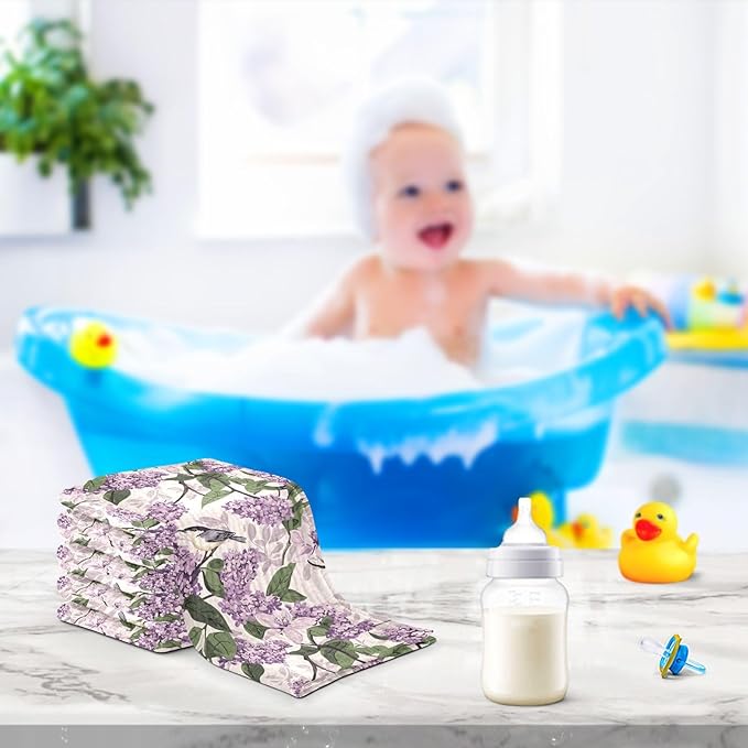 vvfelixl Bloom Lilac Magno Baby Burp Cloths Baby Muslin Washcloths for Boys Girls Cotton Babys Face Towel for Newborn Infants Soft and Absorbent 11.8 X 11.8 in, 5 Pack