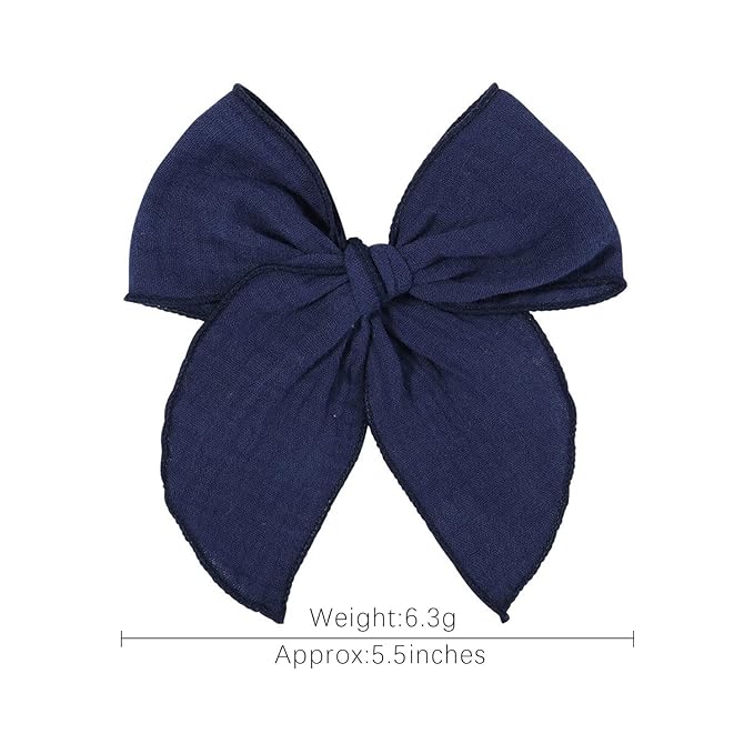 5.5 Inch Navy Blue Fable Hair Bow: Handmade Linen Cotton Hair Clip for Girls - 1 PCS