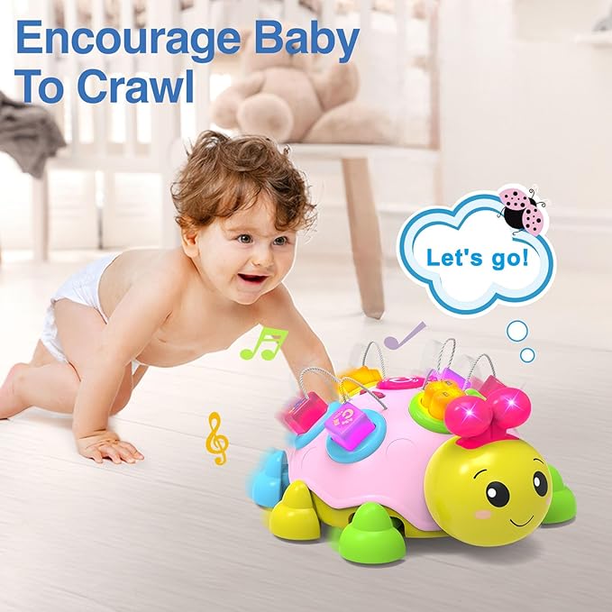 Holaxander Baby Musical Ladybug Crawling Toys,Baby Toy 6-12 Months with Light-up Music, Early Educational Learning Toy, Infant Gift Toys for 7 8 9 10 11 Months 1-2 Years Old Newborn Girls (Pink)