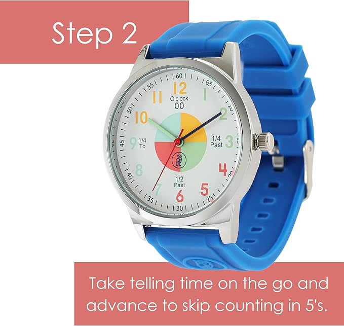 OWLCONIC Telling Time Teaching Clock - Bundled with Kids Watch. Learn to Tell Time Resources. Blue