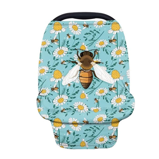 Forchrinse Bee Daisy Print Baby Carseat Canopy Breathable Breastfeeding Scarf Nursing Cover Muti-use Baby Car Seat Cover for Girls Boys