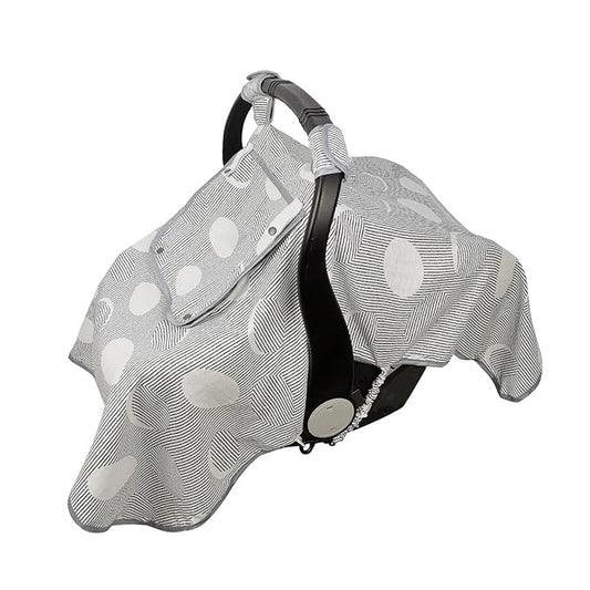 ICOPUCA Car seat Covers for Babies, Muslin carseat Cover Girls/boy, carseat Canopy Light Weight, Breathable, Kick Proof, fit Summer/Autumn/Spring, Black Strip Polka;