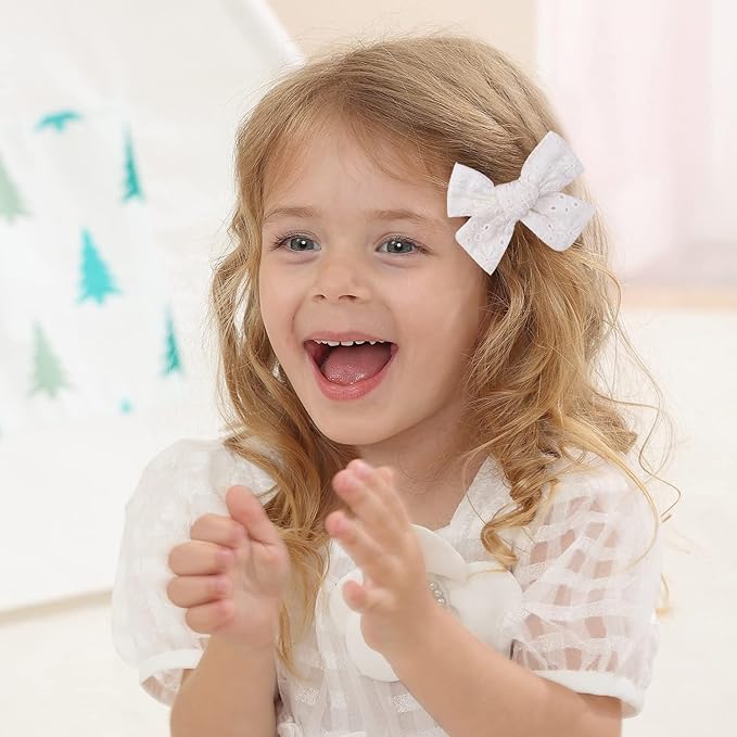 3.2'' Girls White Linen Hair Bows Clips - Alligator Clips Hair Accessories for Little Girls, Toddlers, Kids, and Teens