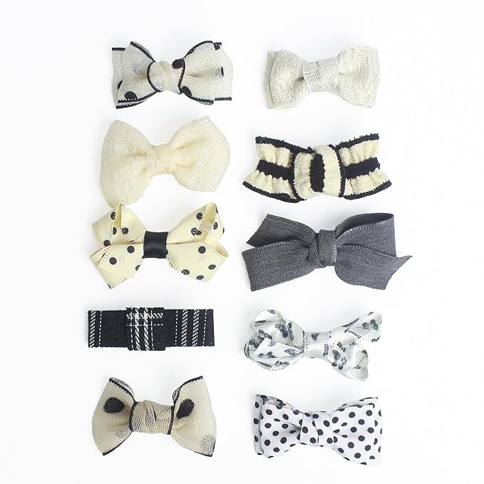 Baby Hair Clips Set, 10PCS Soft Fabric Hair Accessories for Toddlers, Mini Hair Bows for Daily Wear, School, Parties, Birthday Gifts (Black)
